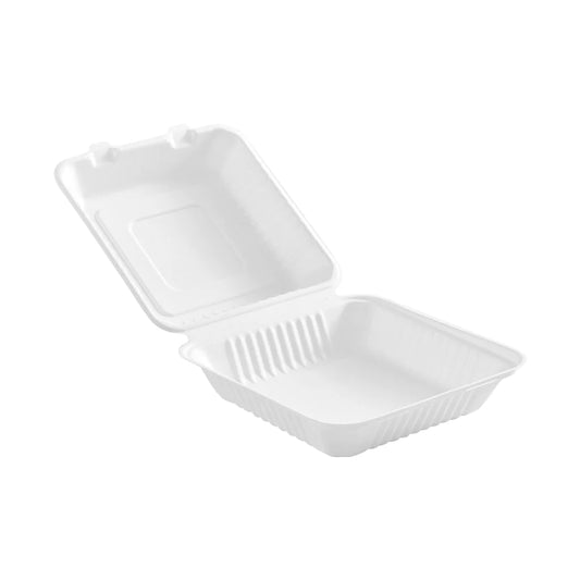 Compostable Hinged Containers, White (pack of 200)