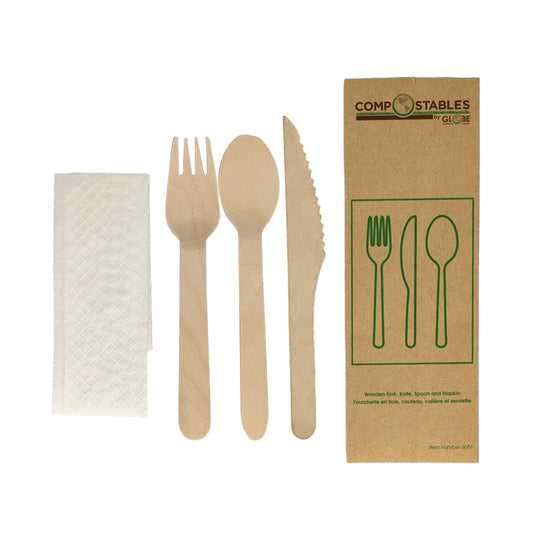 Wood Fork, Knife, Spoon and Napkin in Paper Bag (pack of 500)