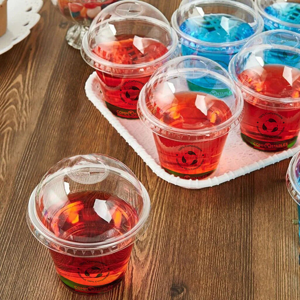 Clear PLA Dome Lids with Hole for Clear PLA Cold Cups - Dome 12 Oz to 20 Oz / Clear (1000 ct)